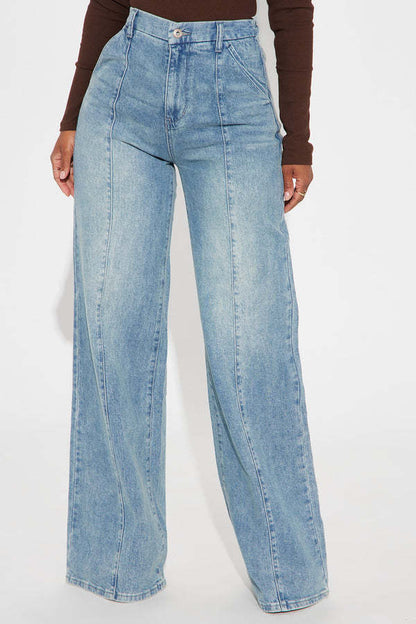 Straight-leg Washed Street-style Womens Jeans
