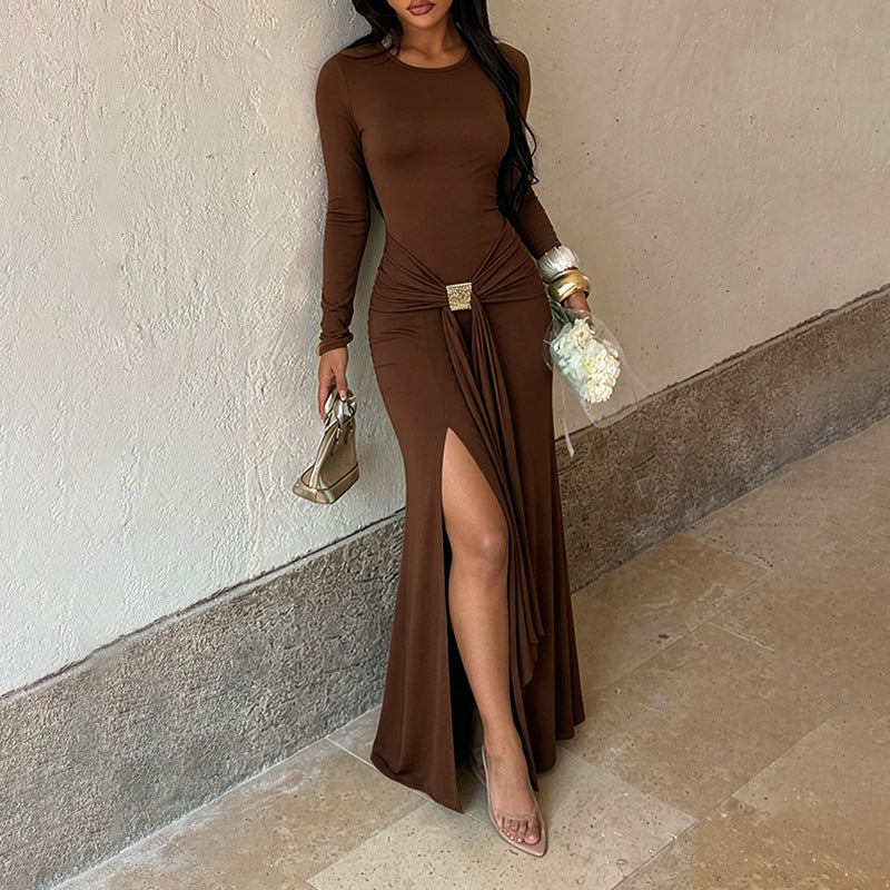Metal Buckle Lace up Waist-Controlled Split Slimming Sexy Formal Dress
