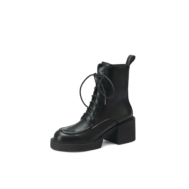 Genuine Leather Platform Heel Boots - Colors; Black & Brown