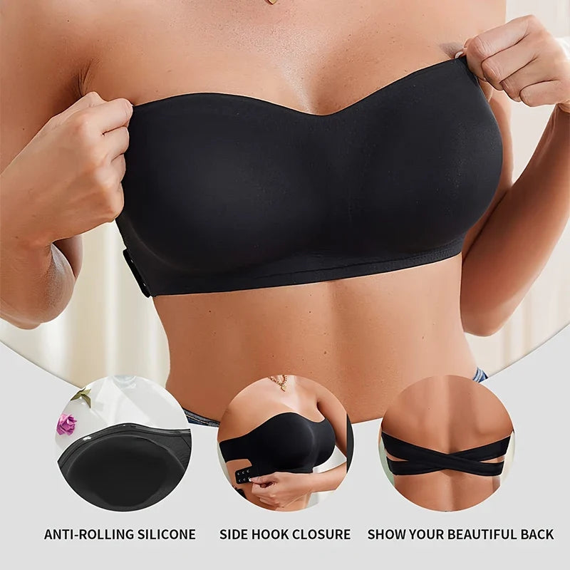 Seamless Anti-Slip Strapless Push Up Bra Silk Invisible Can be worn as a bralette or Tube top - Available in multiple colors