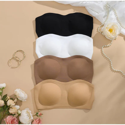 Seamless Anti-Slip Strapless Push Up Bra Silk Invisible Can be worn as a bralette or Tube top - Available in multiple colors