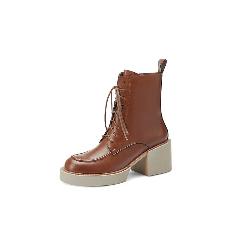 Genuine Leather Platform Heel Boots - Colors; Black & Brown