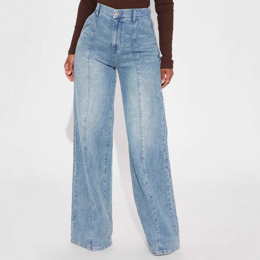 Straight-leg Washed Street-style Womens Jeans