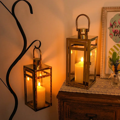 12'' High Metal Candle Holder Indoor / Outdoor Candle Lantern with Tempered Panels