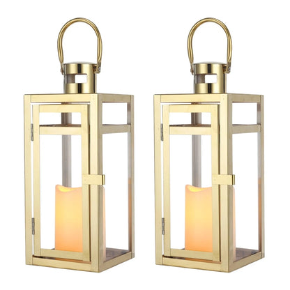 12'' High Metal Candle Holder Indoor / Outdoor Candle Lantern with Tempered Panels